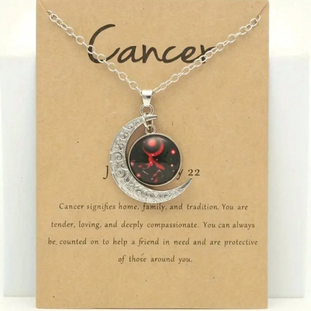 NWT Cancer Silver-Tone 1.5" Glass Moon Pendant 18-20" Necklace